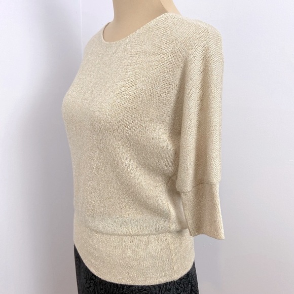 BCX Tie Back Iridescent Champagne 3/4 Sleeves Knit Sweater Top Size S - Picture 7 of 13